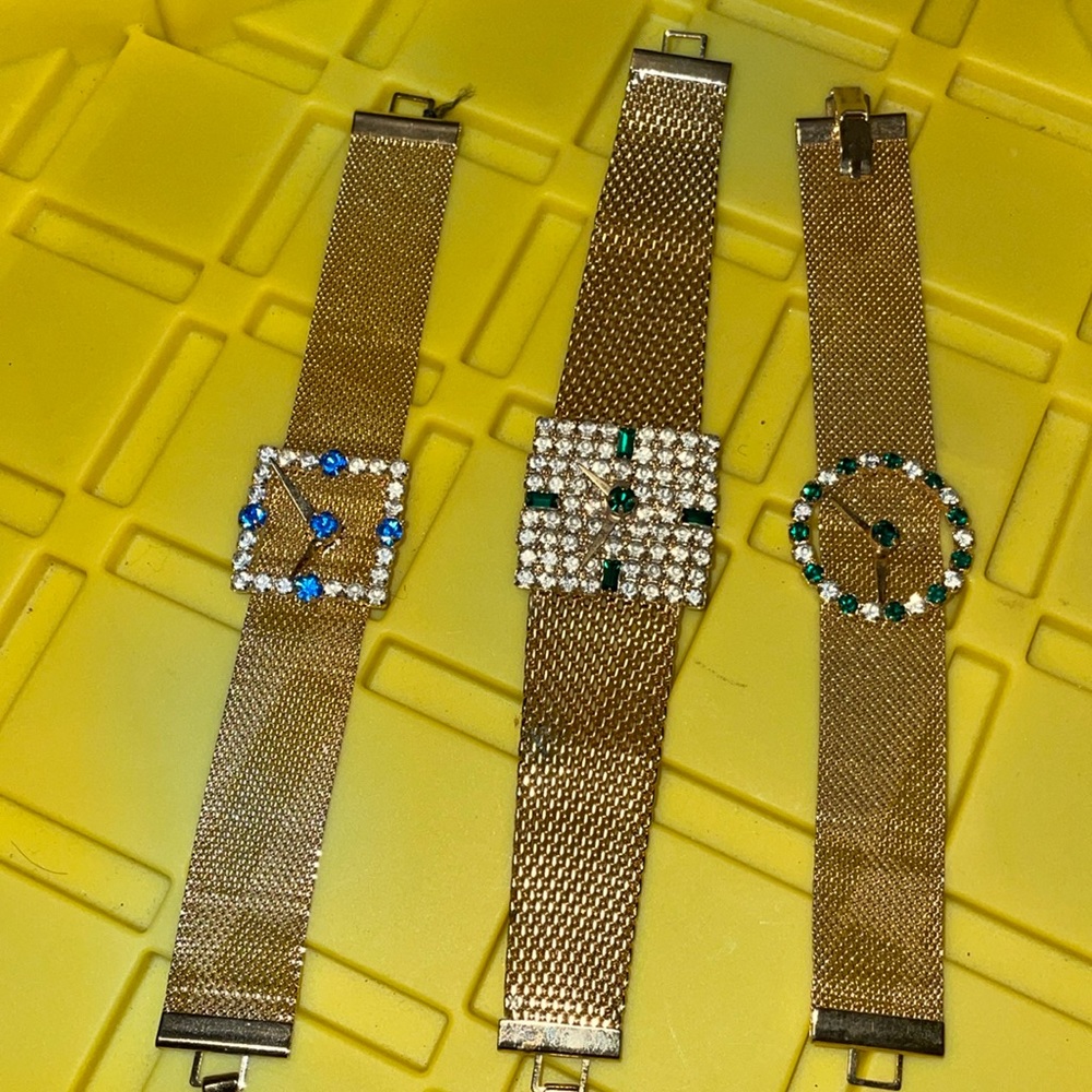 Three Vintage mesh gold tone watch  bracelets